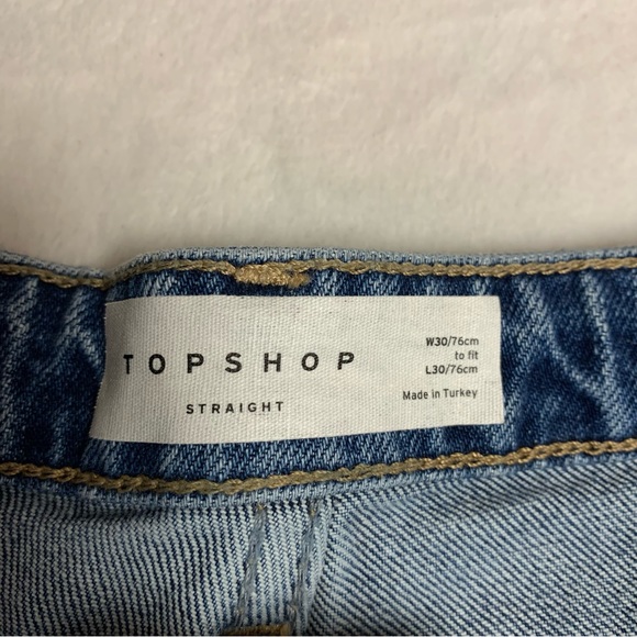 Topshop 30 waist straight heavyweight jeans medium wash factory distressing - Picture 2 of 9
